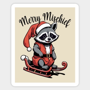 Merry Mischief - Xmas Raccoon in Sled Magnet